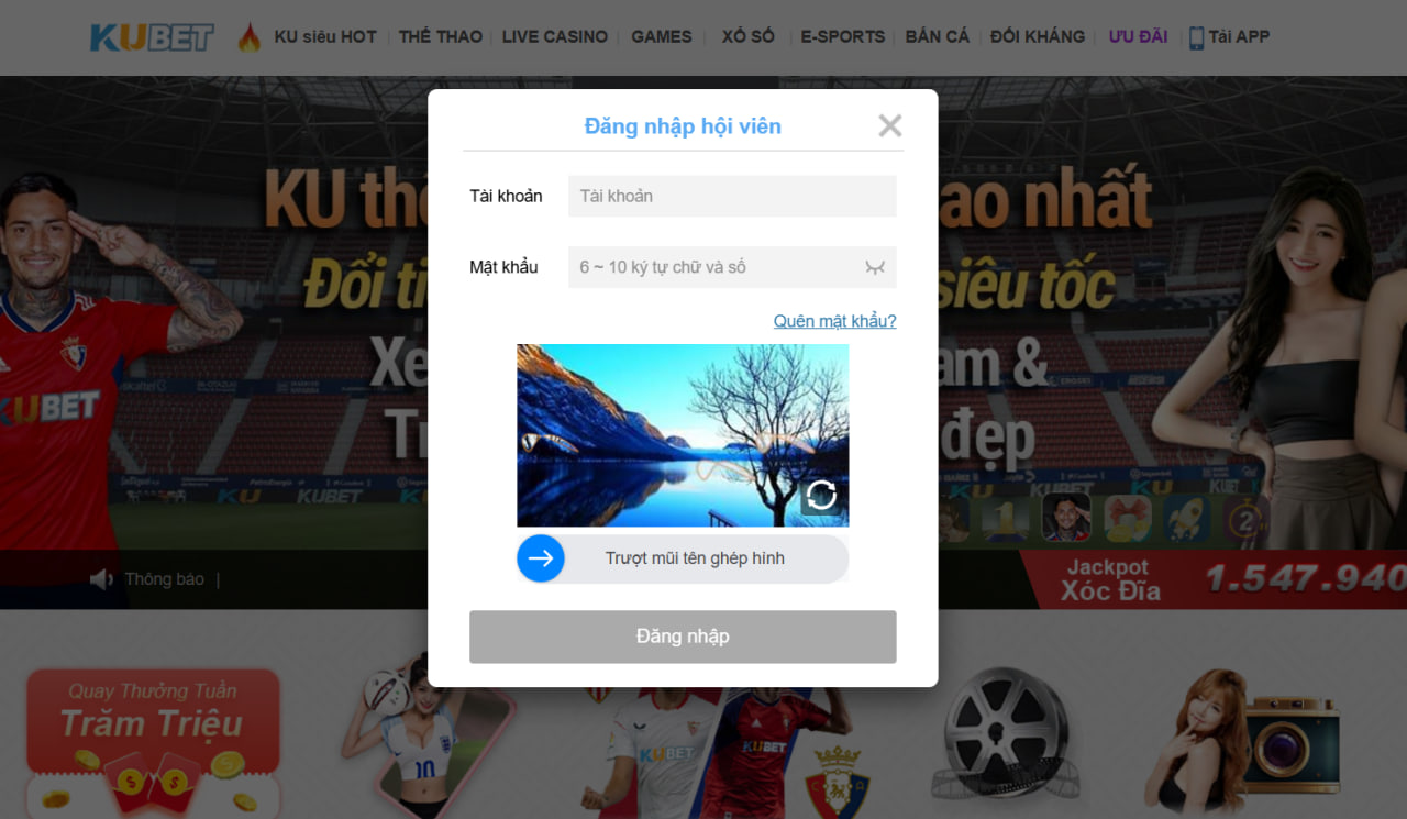 Hãy sử dụng tài khoản vừa đăng ký thành công tiến hành truy cập vào KUBET39.Com để Login vào sảnh KU
