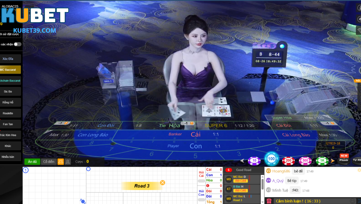 Danh mục cửa cược xuất hiện trong game Baccarat KUBET